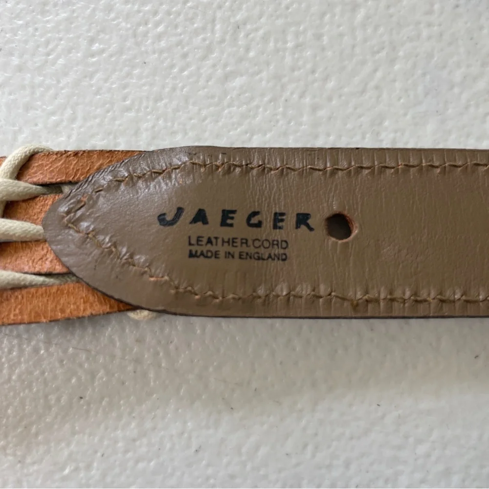 VTG Jaeger Woven Leather Belt Buckle Taupe Unisex Size 34” 90s Style Preppy Boho